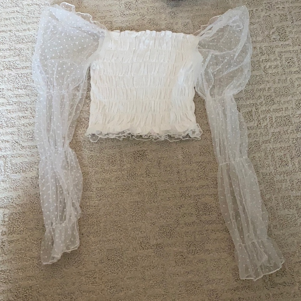 Ruffle white polka dot crop top